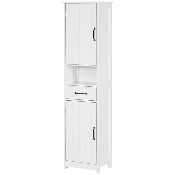 Badrumsskåp - Högskåp - 2 dörrar - 1 låda - 40x30x164 cm - MDF med melamin - Montering krävs - Vit