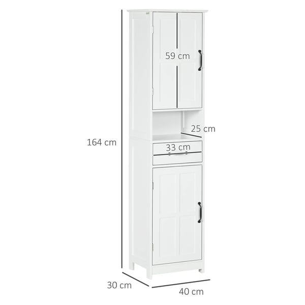 Badrumsskåp - Högskåp - 2 dörrar - 1 låda - 40x30x164 cm - MDF med melamin - Montering krävs - Vit