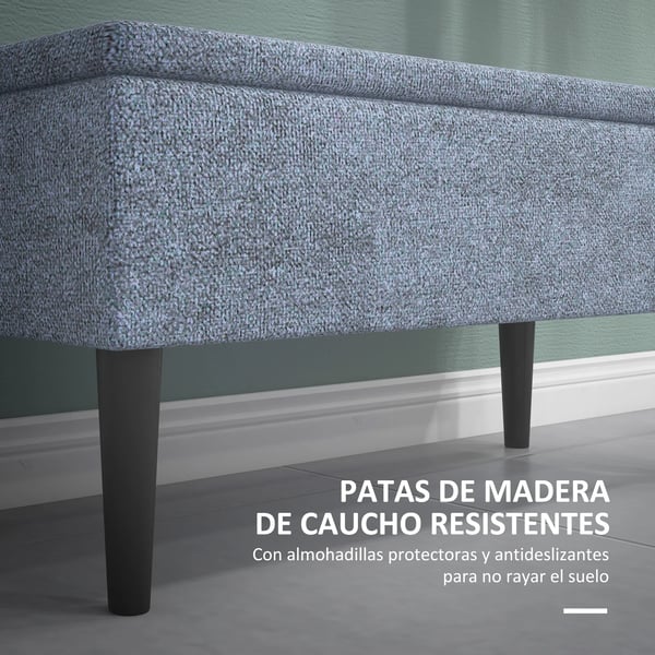 Förvaringsbänk - Sittpuff/ottoman - Fällbart lock - 47 L - 95×38×45 cm - Polyester & gummiträ - Blå