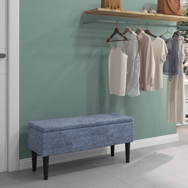 Förvaringsbänk - Sittpuff/ottoman - Fällbart lock - 47 L - 95×38×45 cm - Polyester & gummiträ - Blå
