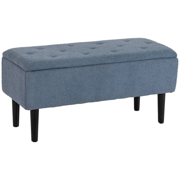 Förvaringsbänk - Sittpuff/ottoman - Fällbart lock - 47 L - 95×38×45 cm - Polyester & gummiträ - Blå