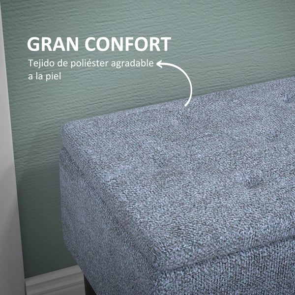 Förvaringsbänk - Sittpuff/ottoman - Fällbart lock - 47 L - 95×38×45 cm - Polyester & gummiträ - Blå