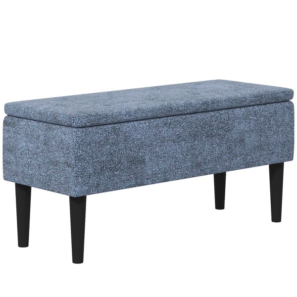 Förvaringsbänk - Sittpuff/ottoman - Fällbart lock - 47 L - 95×38×45 cm - Polyester & gummiträ - Blå