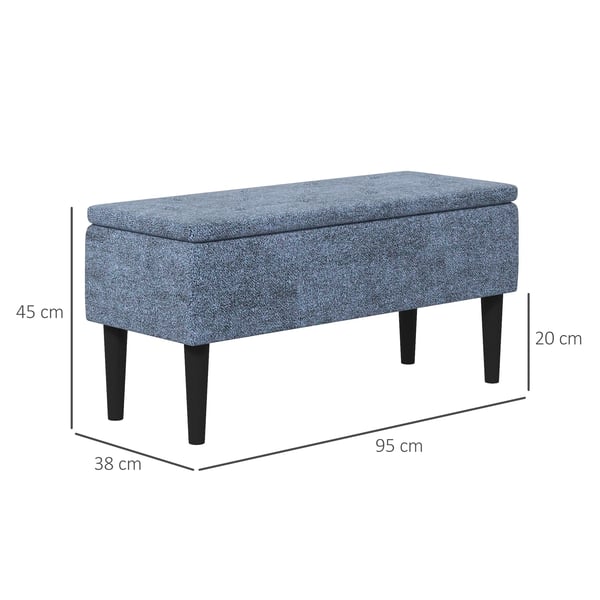 Förvaringsbänk - Sittpuff/ottoman - Fällbart lock - 47 L - 95×38×45 cm - Polyester & gummiträ - Blå