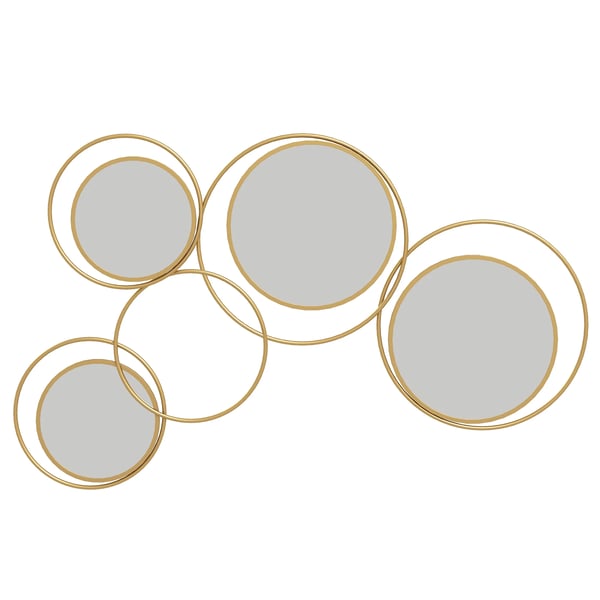 Väggdekoration - Spegelvägg med 4 runda speglar - Storlek 110×68×2 cm - Plast - Modern stil - Klar att hänga - Guld