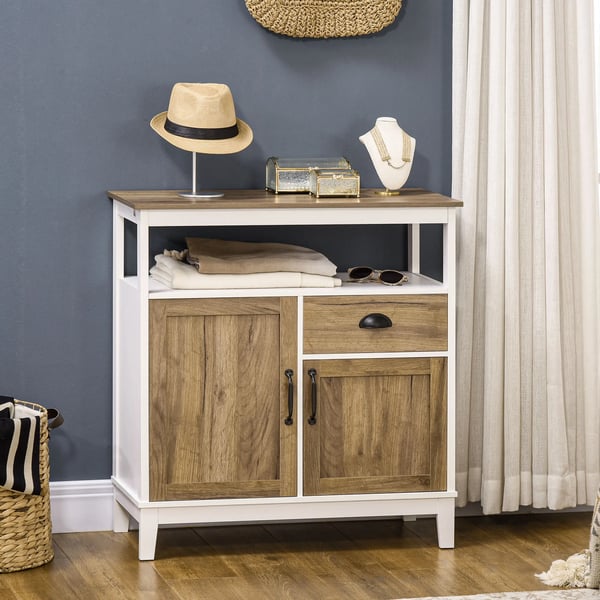 Sideboard/Skänk för vardagsrum - Med 2 dörrar och 1 låda - Mått 76,6x35x81,5 cm - Melaminbelagt trä - Montering krävs - Mörkgrå, vit