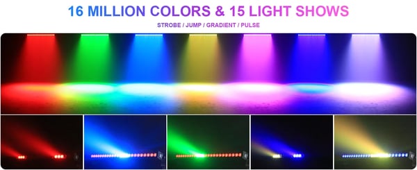 LED seinänpesuvalo - DMX-Lavavalo - 100 W, 24×3 W RGB LED, DMX512/RDM, 2–24 Kanavaa, AC 90–240 V, EU‑Pistoke