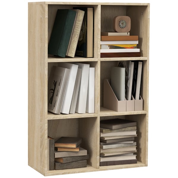 Bokhylla - 3 nivåer - 6 förvaringsfack - 65,5x30x97,5 cm - För vardagsrum/sovrum/kontor - Natur