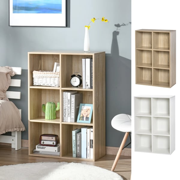 Bokhylla - 3 nivåer - 6 förvaringsfack - 65,5x30x97,5 cm - För vardagsrum/sovrum/kontor - Natur