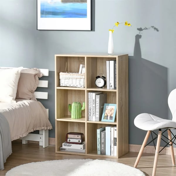 Bokhylla - 3 nivåer - 6 förvaringsfack - 65,5x30x97,5 cm - För vardagsrum/sovrum/kontor - Natur