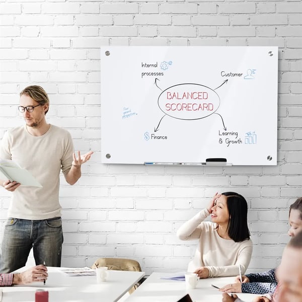 Glasskrivtavla - Whiteboard - Med pennhylla - Sudd - 4 markörer