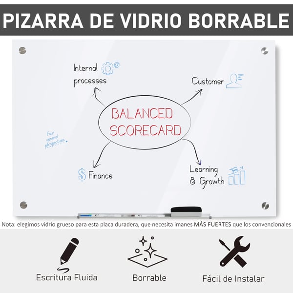 Glasskrivtavla - Whiteboard - Med pennhylla - Sudd - 4 markörer