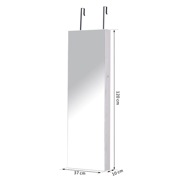 Smyckesskåp med spegel - Väggmonterad sminkspegel - LED-belysning - 5 Hyllor - 2 Lådor - Lås - 37×120×10 cm
