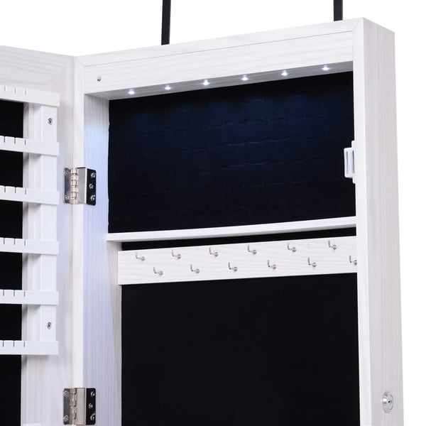 Smyckesskåp med spegel - Väggmonterad sminkspegel - LED-belysning - 5 Hyllor - 2 Lådor - Lås - 37×120×10 cm