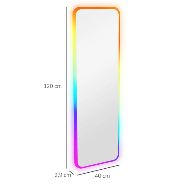 Helkroppsspegel - Sminkspegel - LED-belysning 7 färger - 120x40 cm - Härdat glas - CE-certifierad - Transparent