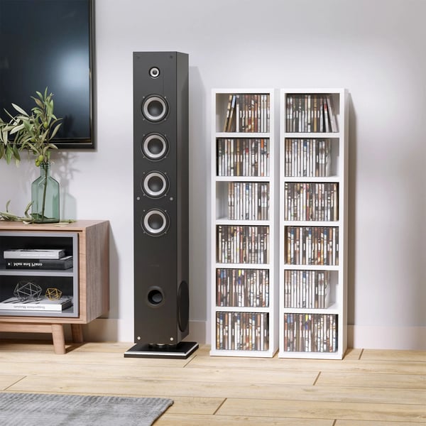 CD/DVD-hylla - CD-ställ - 12 fack - Rymmer 204 CD-skivor - 21 x 22,5 x 88,5 cm - Melaminbelagt trä - Vit