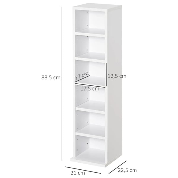 CD/DVD-hylla - CD-ställ - 12 fack - Rymmer 204 CD-skivor - 21 x 22,5 x 88,5 cm - Melaminbelagt trä - Vit