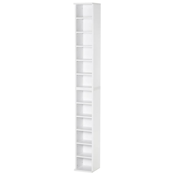 CD/DVD-hylla - CD-ställ - 12 fack - Rymmer 204 CD-skivor - 21 x 22,5 x 88,5 cm - Melaminbelagt trä - Vit