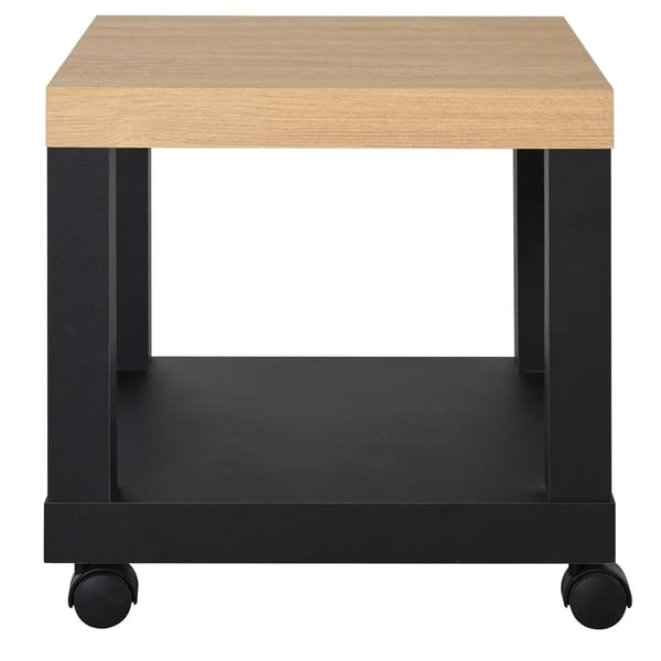 Soffbord / Sidobord - Vardagsrumsbord - Med öppen hylla - På hjul - 40 x 40 x 40 cm - Svart och trä
