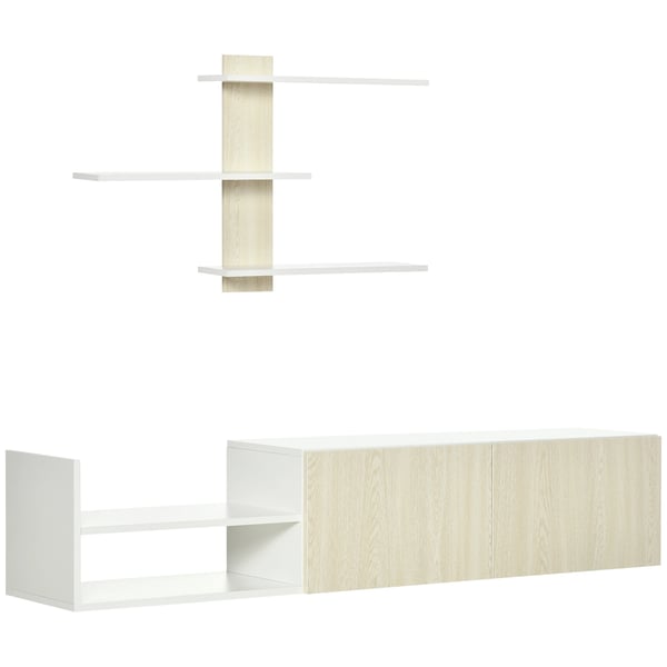 TV-bänk för vardagsrum - TV-stativ - 150×31,5×40 cm - Vägghylla 95,5×16×60 cm - Melaminbelagt trä - Modern stil - Natur