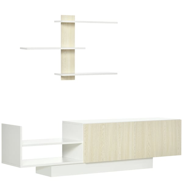 TV-bänk för vardagsrum - TV-stativ - 150×31,5×40 cm - Vägghylla 95,5×16×60 cm - Melaminbelagt trä - Modern stil - Natur
