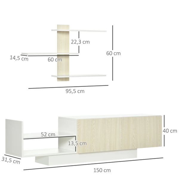 TV-bänk för vardagsrum - TV-stativ - 150×31,5×40 cm - Vägghylla 95,5×16×60 cm - Melaminbelagt trä - Modern stil - Natur
