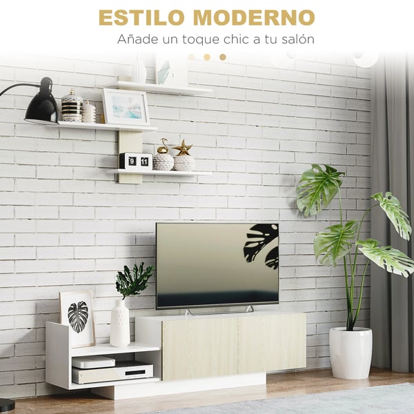 TV-bänk för vardagsrum - TV-stativ - 150×31,5×40 cm - Vägghylla 95,5×16×60 cm - Melaminbelagt trä - Modern stil - Natur