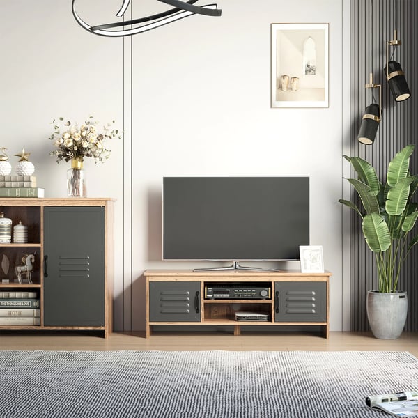 TV-bänk - TV-stativ - För TV upp till 107 cm - 2 dörrar, 2 hyllor - Modern stil - 109 x 35 x 38 cm