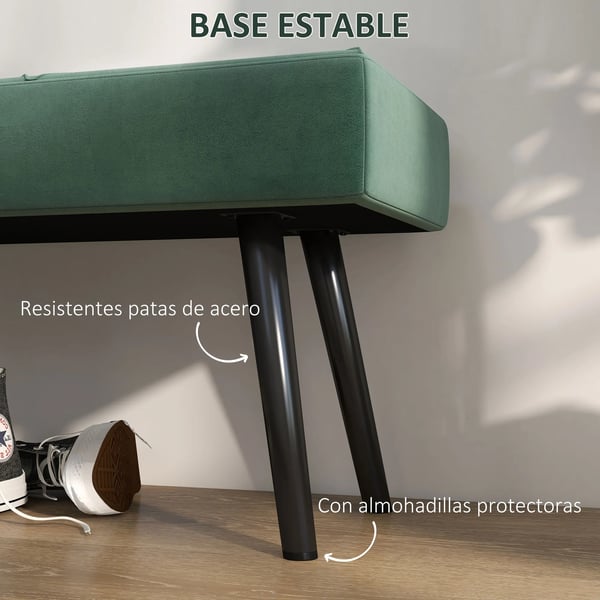 Fotpall Sittbänk - Vardagsrum Sittpuff - Stålben - Maxbelastning 120 kg - 100x36x45 cm - Skum & Polyester - Modern Minimalistisk - Grön