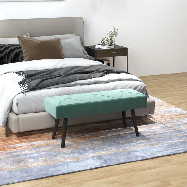 Fotpall Sittbänk - Vardagsrum Sittpuff - Stålben - Maxbelastning 120 kg - 100x36x45 cm - Skum & Polyester - Modern Minimalistisk - Grön