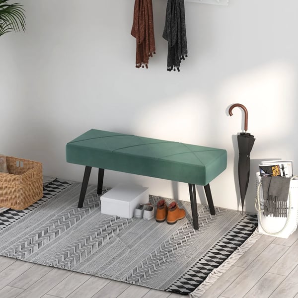 Fotpall Sittbänk - Vardagsrum Sittpuff - Stålben - Maxbelastning 120 kg - 100x36x45 cm - Skum & Polyester - Modern Minimalistisk - Grön