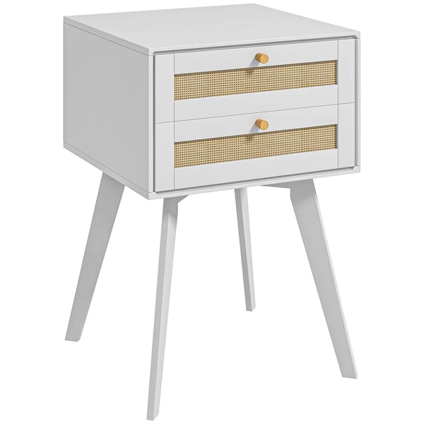 Sängbord - Nattduksbord - 2 Lådor - Rattandetalj - MDF - 40x40x60 cm - Modern Marockansk Stil - Vit