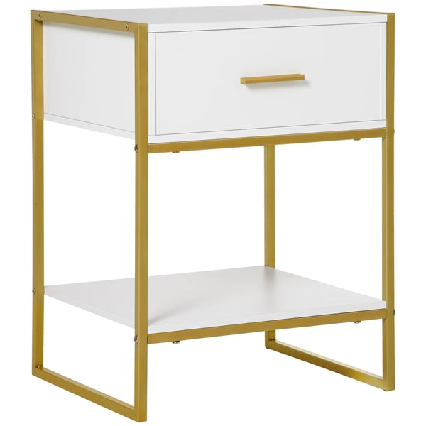 Sängbord - Nattduksbord - 1 Låda - Bottenhylla - 45x40x60 cm - Melaminträ & Stål - Modern marockansk design - Vit