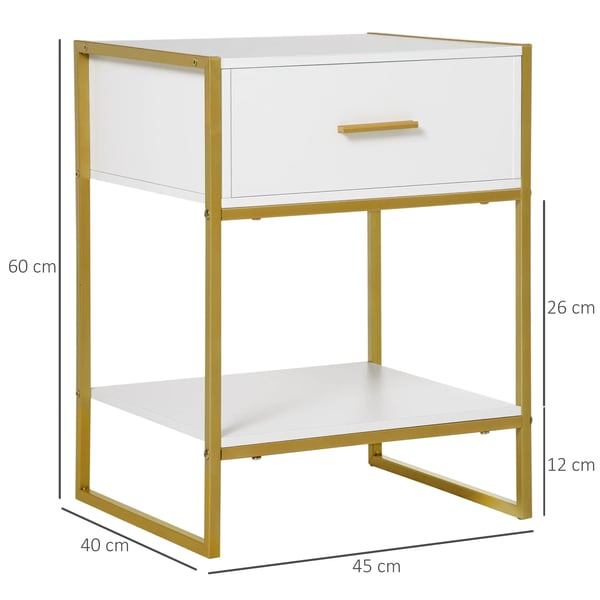 Sängbord - Nattduksbord - 1 Låda - Bottenhylla - 45x40x60 cm - Melaminträ & Stål - Modern marockansk design - Vit