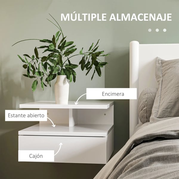 Sängbord - Väggmonterade - 2-pack - 2 lådor - Trä - 35×32×22,5 cm - Vit