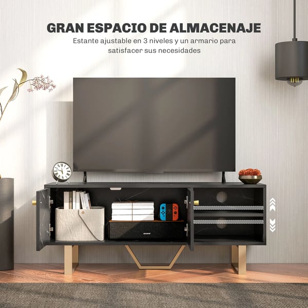 TV-bänk - TV-skåp - 2 Dörrar - Justerbar Hylla - Modern Stil - Svart och Guld