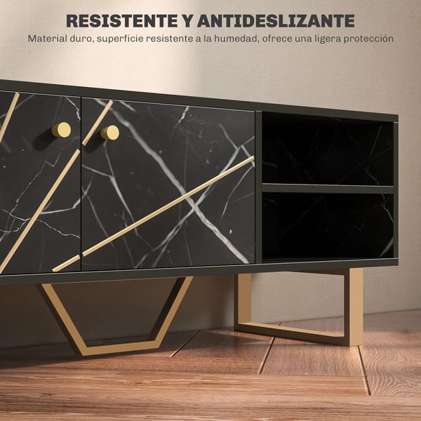 TV-bänk - TV-skåp - 2 Dörrar - Justerbar Hylla - Modern Stil - Svart och Guld