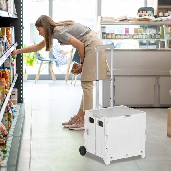 Inköpsvagn - Hopfällbar Shoppingvagn - 2 Hjul - 41,5×32,5×85 cm - Vit