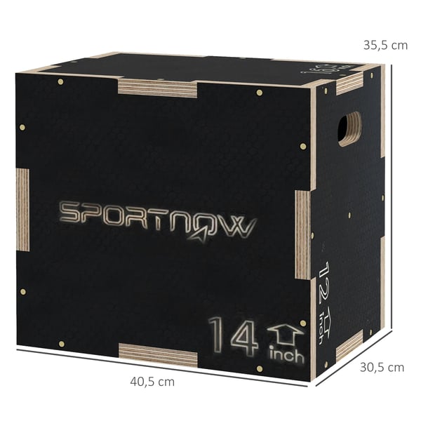 Plyo Box - Plyometrisk Hopplåda - 3 Höjder 40,5/35,5/30,5 cm - Ben & Styrketräning - Hoppträning/Crossfit - Svart
