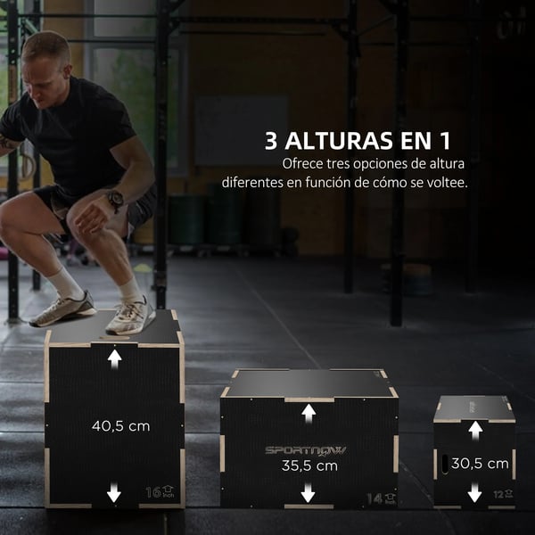 Plyo Box - Plyometrisk Hopplåda - 3 Höjder 40,5/35,5/30,5 cm - Ben & Styrketräning - Hoppträning/Crossfit - Svart