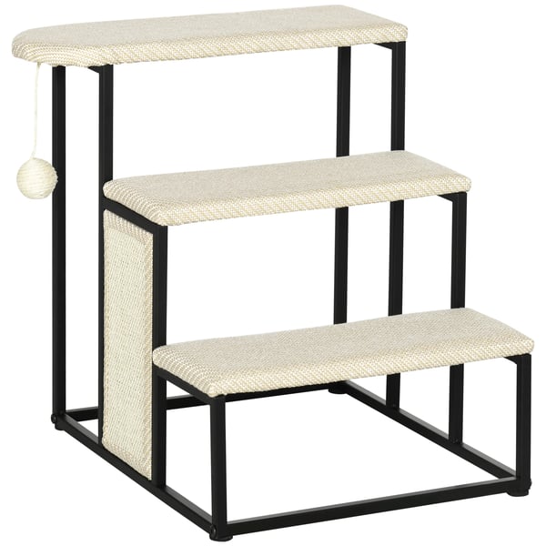 Hundtrappa & Husdjurstrappa - 3 nivåer - Med hängande boll - Metall - 47×45×47 cm - Vit