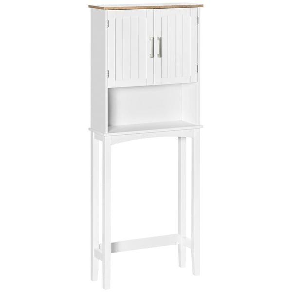 Badrumsskåp - Skåp över toalett - 2 dörrar - Justerbar hylla - MDF - Montering krävs - 64x22x165 cm - Vit