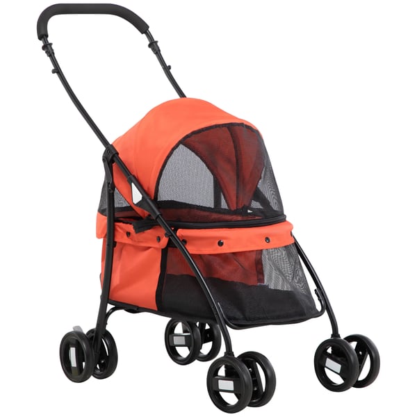 Hundvagn - Hopfällbar Hundvagn - Nätfönster - Tvättbar Dyna - För små hundar - Max 10 kg - Stålram & Oxford - Storlek 82×47×97 cm - Röd