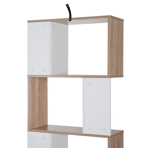 Bokhylla - S-formad fristående - 5 hyllplan - Spånskiva - Öppen förvaring - 60x24x184,5 cm - Modern stil