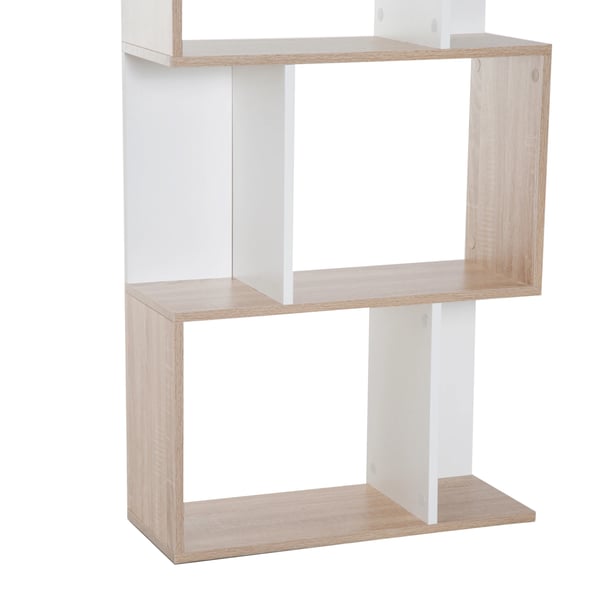 Bokhylla - S-formad fristående - 5 hyllplan - Spånskiva - Öppen förvaring - 60x24x184,5 cm - Modern stil