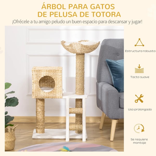 Kattklösträd - Katträd - Höjd 100,5 cm - Koja och toppsäng - 2 nivåer - För medelstora katter - 57×37 cm - Naturträ