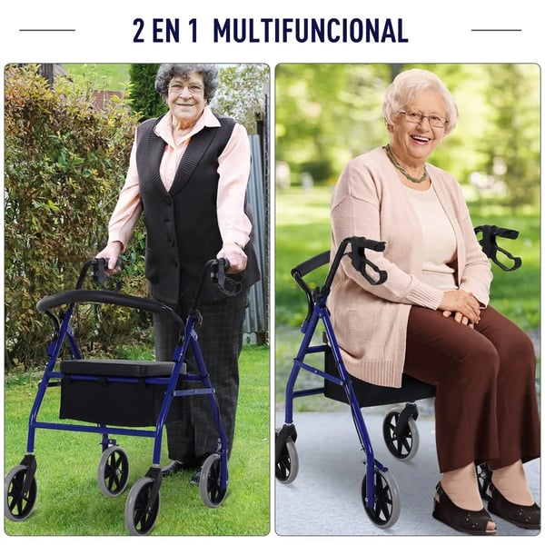Rollator för vuxna - Gåstol - Justerbart säte - Hopfällbar design - Fällbart fotstöd - Vikt under 12 kg