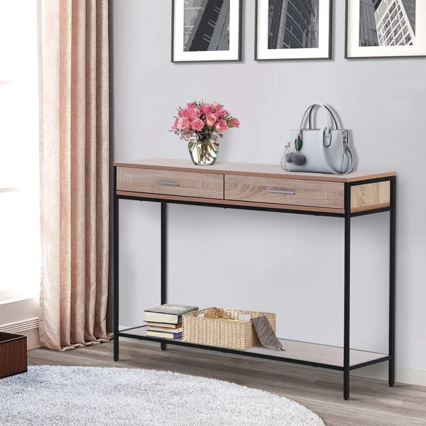 Hallbord - Konsolbord - 2 Lådor - Nedre Hylla - 120x30x81,5 cm - Montering Krävs - Ek