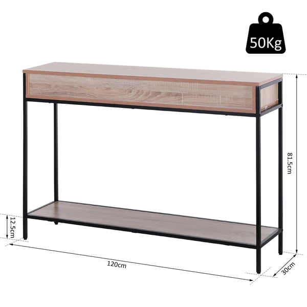 Hallbord - Konsolbord - 2 Lådor - Nedre Hylla - 120x30x81,5 cm - Montering Krävs - Ek