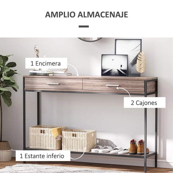 Hallbord - Konsolbord - 2 Lådor - Nedre Hylla - 120x30x81,5 cm - Montering Krävs - Ek
